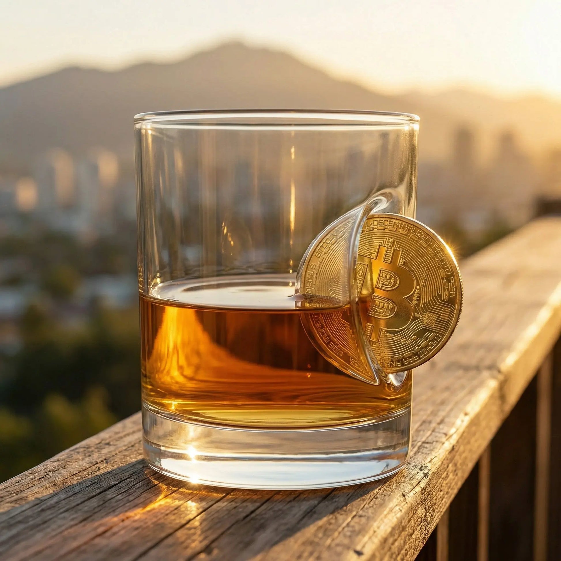 Bitcoin Whiskyglas mit eingearbeiteter Münze – handgemachtes Krypto Geschenk – handgemachtes Geschenkglas von MELTGlas