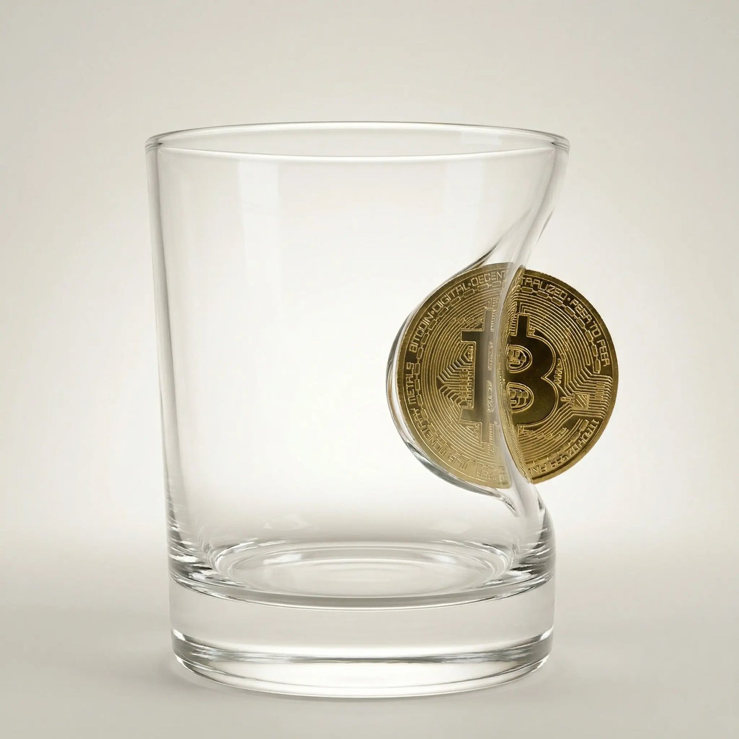 Bitcoin Whiskyglas mit eingearbeiteter Münze – handgemachtes Krypto Geschenk als handgemachtes Geschenk und Bar-Glas von MELTGlas