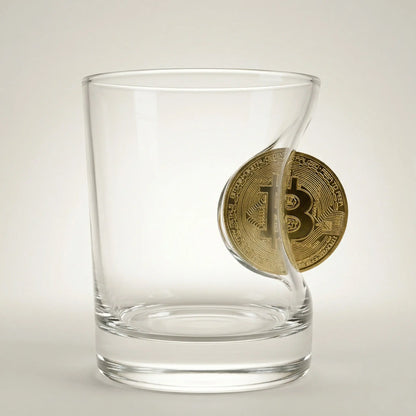Bitcoin Whiskyglas mit eingearbeiteter Münze – handgemachtes Krypto Geschenk als handgemachtes Geschenk und Bar-Glas von MELTGlas