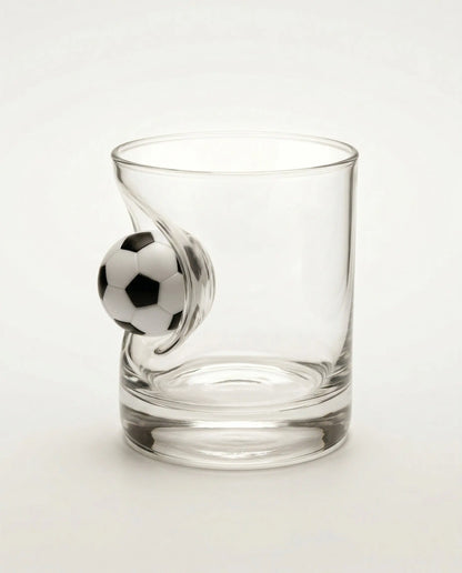 Fußball Whiskyglas mit eingearbeitetem Ball – handgemachtes Geschenk als Geschenkidee für Bar und Hausbar – handgemachtes Glas von MELTGlas