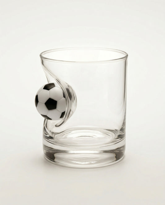 Fußball Whiskyglas mit eingearbeitetem Ball – handgemachtes Geschenk als Geschenkidee für Bar und Hausbar – handgemachtes Glas von MELTGlas