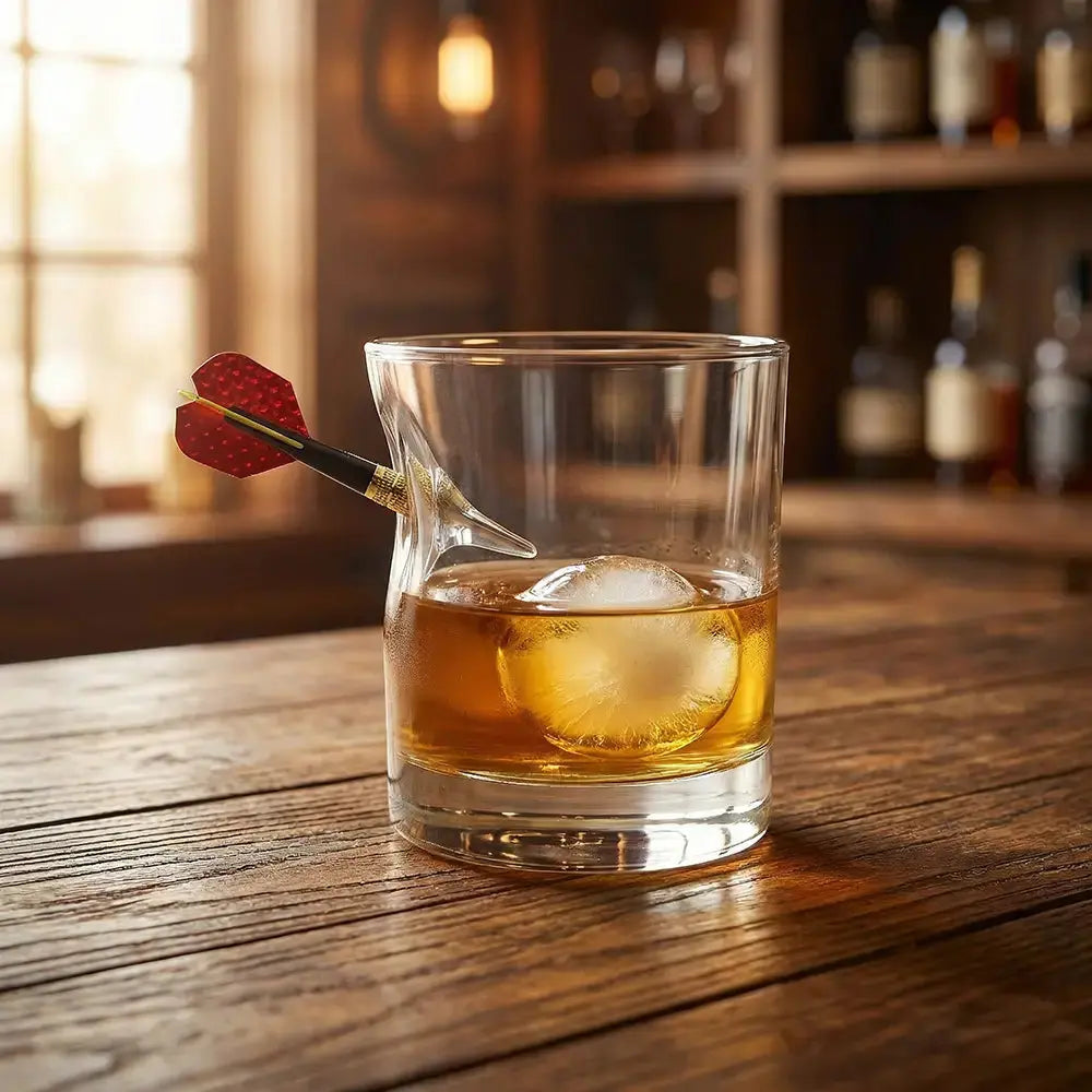Dart Whiskyglas mit eingearbeitetem Dartpfeil – handgemachtes Geschenk als handgemachtes Geschenk und Bar-Glas von MELTGlas